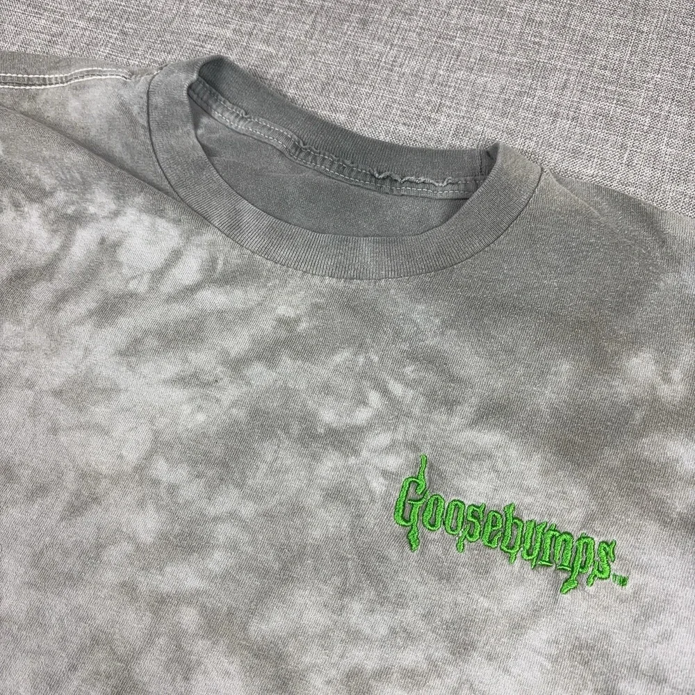Goosebumps Shirt Mens L Gray Tie Dye Logo Embroidered Graphic Tee Horror Tagless